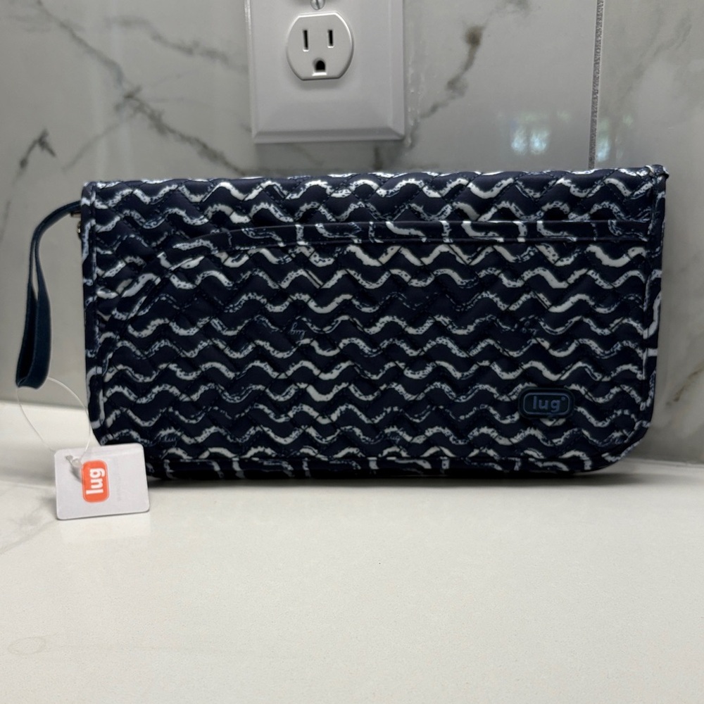 This is a Lug Tango SE Travel RFID Wallet in the Waves Blue pattern